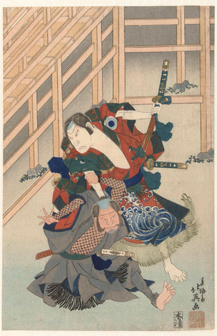 Twee vechtende acteurs, Shunbaisai Hokuei, 1830 - 1833 Canvas Print