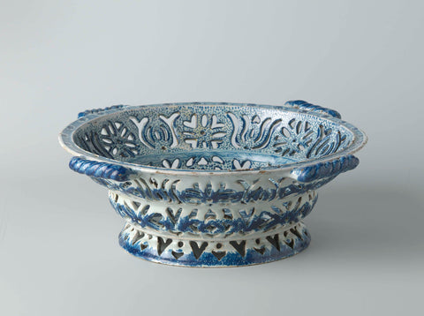 Fruit bowl of openwork pottery in blue and white, anonymous, 1720 Canvas Print