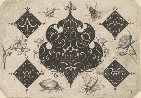 Design for forging with flowers and animals, Jacques Hurtu, 1614 Canvas Print