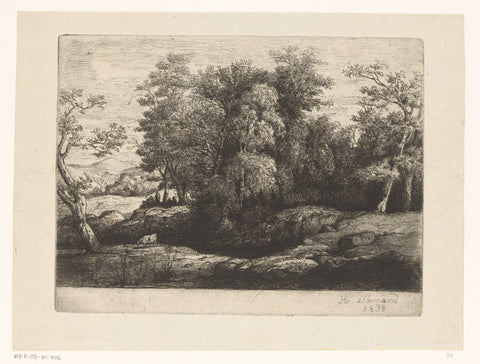 Figures resting under a tree on the edge of the forest, Hector Allemand, 1838 Canvas Print