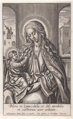 Maria met het Christuskind op schoot, Hieronymus Wierix, 1563 - before 1619 Canvas Print