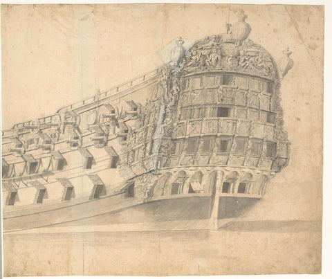 Richly decorated English (?) frigate (right sheet), Willem van de Velde (I), 1643 - 1707 Canvas Print