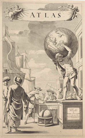 Merchants at a statue of Atlas, Pieter Schenk (I), 1725 - 1745 Canvas Print