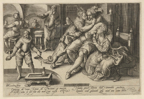 Rich Man with Two Whores, Gillis van Breen (attributed to), 1597 Canvas Print