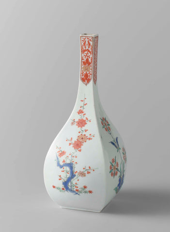 Square bottle with prunus and stylized flowers, anonymous, c. 1670 - c. 1690 Canvas Print