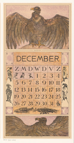 Calendar sheet December with vulture, Theo van Hoytema, 1914 Canvas Print