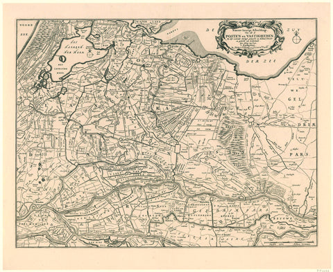 Map of the provinces of Holland, Utrecht and Gelderland with the fortresses and forts built during the war in 1672, anonymous, in or after 1695 - 1711 Canvas Print