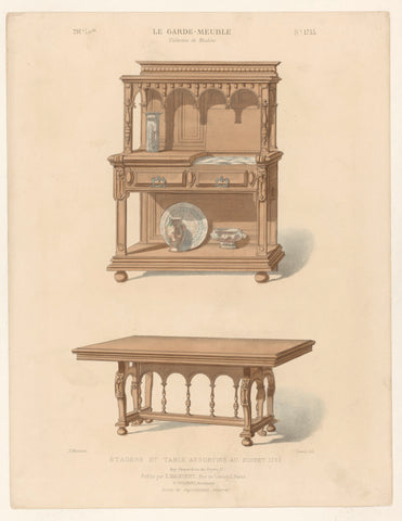 Display cabinet and table, Chanat, c. 1860 - c. 1880 Canvas Print