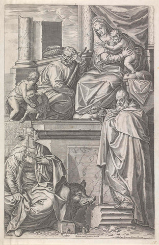 Holy Family with Saint Catherine of Alexandria and Saint Anthony, Agostino Carracci, 1582 Canvas Print