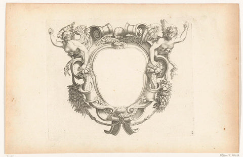 Cartouche with two upper bodies of winged women, Pierre Firens, 1613 - 1657 Canvas Print