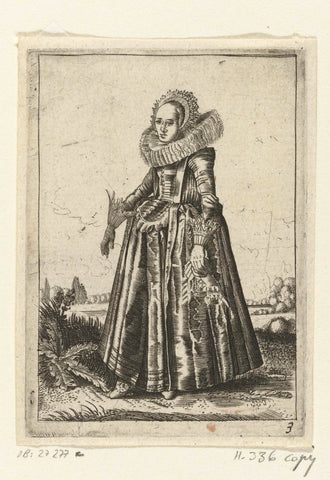 Elegant lady with handkerchief, Adriaen Matham (possibly), 1619 - 1652 Canvas Print