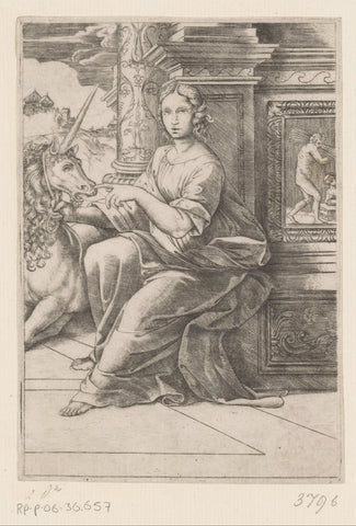 Kuisheid, Agostino Veneziano, 1516 Canvas Print