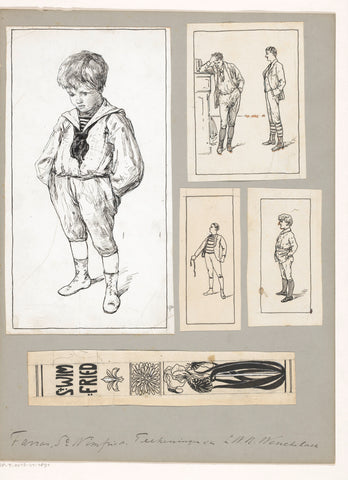 Ontwerpen voor een boekrug en illustraties voor: F.W. Farrar, St. Wimfried of de schoolwereld, 1894, Willem Wenckebach, in or before 1894 Canvas Print