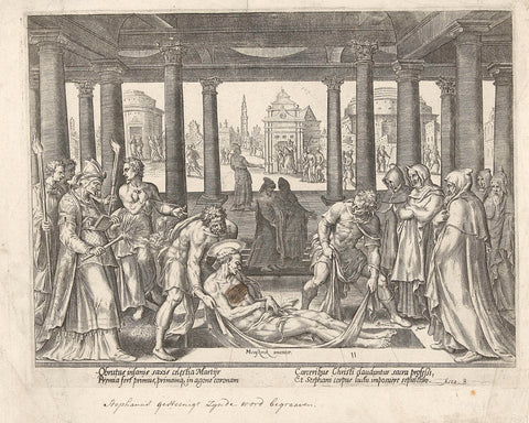 Burial of Stephen, Philips Galle, 1582 Canvas Print