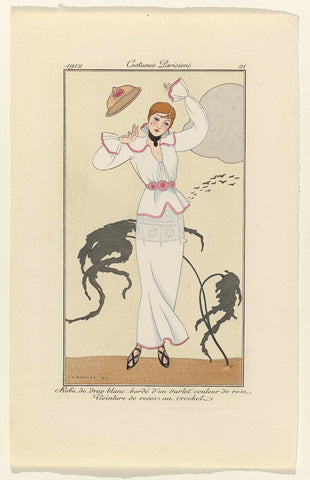 Journal des Dames et des Modes, 1912, Costumes Parisiens, no. 21: Robe de drap blanc (...), George Barbier, 1912 Canvas Print