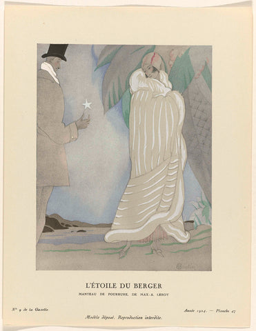 Gazette du Bon Ton. Art- Modes & Frivolités, 1924 - No. 9 : L'étoile du berger / Coat of fur, by Max-A. Leroy, Charles Martin, 1924 Canvas Print