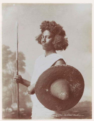 Portrait of an unknown man of the Besharin tribe with shield and spear, C. & G. Zangaki, 1870 - 1900 Canvas Print