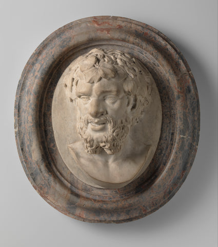 Ovale medaillon met faunskop, Silenus (?), Jan van Logteren (circle of), c. 1720 - c. 1730 Canvas Print