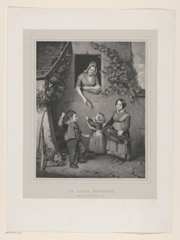 Three children with a woman leaning out of a window, anonymous, in or before 1853 - 1854 Canvas Print