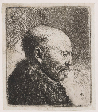 Bald-headed Man in Profile, Rembrandt van Rijn, 1630 Canvas Print