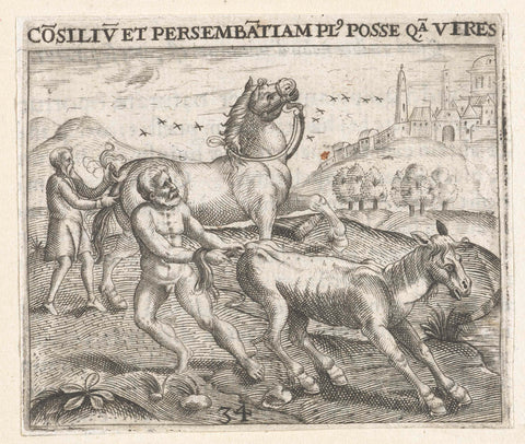 Two Men with Horses, Theodor de Bry, 1596 Canvas Print