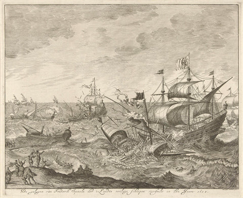 De vernietiging van de Spaanse galleien voor de Vlaamse kust, 1602, Jan Luyken, 1679 - 1681 Canvas Print