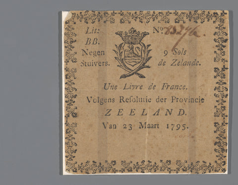 Conquest of the Netherlands by the French, assignat published by the province of Zeeland, anonymous, 1795 Canvas Print