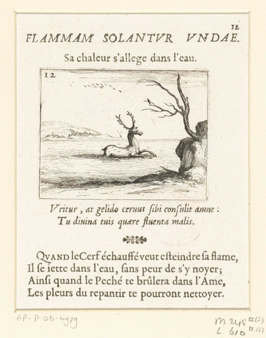 Deer seeks cooling in the water, Jacques Callot, 1646 Canvas Print