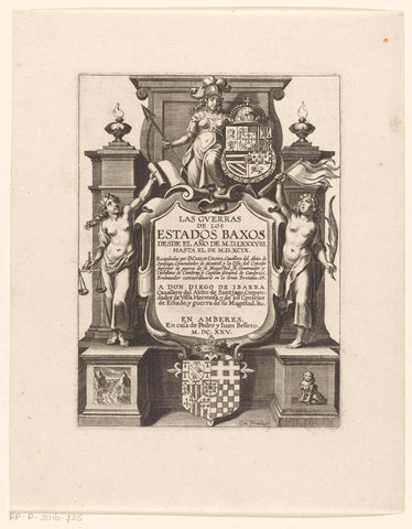 Three personifications with coat of arms of Philip II, anonymous, 1625 Canvas Print