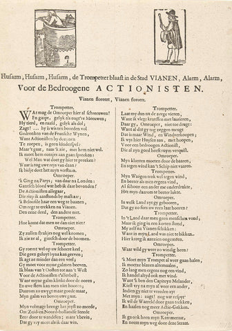 Husarm, Husarm, Husarm, the trumpeter blows in the city vianen, Alarm, Alarm, for the deceived Actionists, 1720, anonymous, 1720 Canvas Print