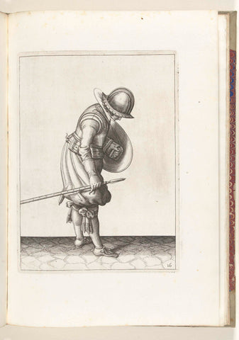 The exercise with shield and skewer: the soldier places the skewer next to his right foot on the ground (no. 16), 1618, Adam van Breen, 1616 - 1618 Canvas Print