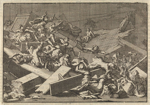 Floor of the house church of the imperial plenipotentiary count von Bercka collapses, 1697, Jan Luyken, 1698 Canvas Print