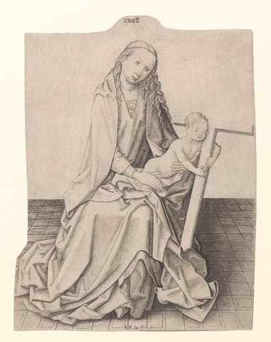 The Virgin Mary with the Christ Child Holding a Cross, Meester IAM van Zwoll, c. 1465 Canvas Print