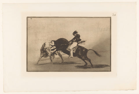 Mariano Ceballos riding a bull, Francisco de Goya, 1876 Canvas Print