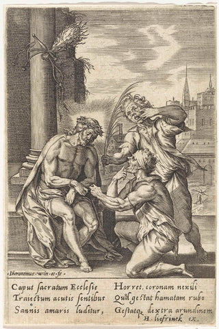 Bespotting van Christus, Hieronymus Wierix, 1563 - before 1573 Canvas Print