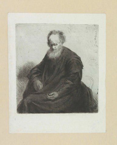 Sitting old man with long cloak, Jan Chalon, 1802 Canvas Print