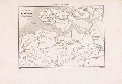 Map of the mouth of the Scheldt, 1809, Ramboz, 1830 - 1838 Canvas Print