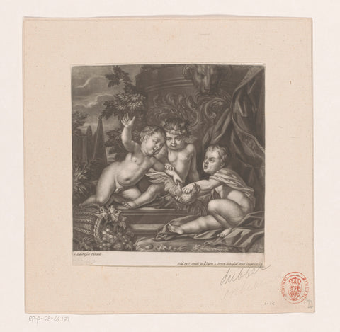 Three cupids with a bird, John Smith (printmaker/ publisher) (attributed to), 1662 - 1742 Canvas Print