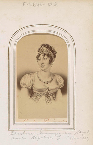 Fotoreproductie van (vermoedelijk) een prent van Caroline Bonaparte, koningin van Napels, Étienne Neurdein, c. 1863 - c. 1880 Canvas Print