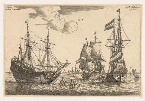 Three moored sailing ships, Reinier Nooms, 1650 - before 1705 Canvas Print