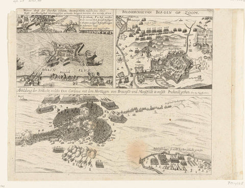 Siege of Schans Papenmuts, the siege of Bergen op Zoom and the battle of Fleurus, 1622, anonymous, 1622 Canvas Print