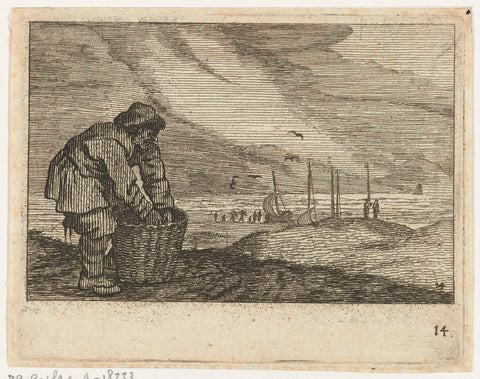 Dune landscape with a man grabbing in a basket, Gillis van Scheyndel (I), 1645 Canvas Print