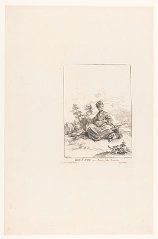 Jonge Chinese vrouw, zittend in een landschap, François Boucher, c. 1731 Canvas Print