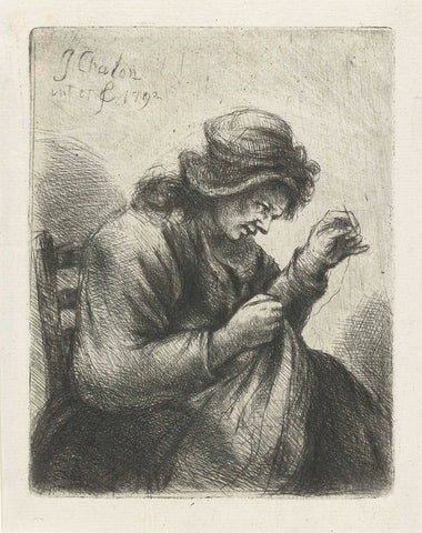 Woman with needle and thread, Jan Chalon, 1792 Canvas Print