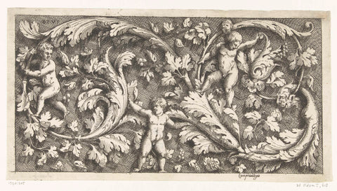 Leaf vines with three children, Giovanni Battista Pittoni (I), 1530 - 1583 Canvas Print