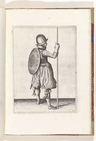 The exercise with shield and skewer: the soldier standing with the skewer resting on the ground next to the right foot (no. 30), 1618, Adam van Breen, 1616 - 1618 Canvas Print