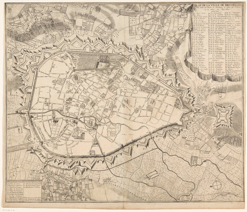 Map of Brussels, J.G. Harrewijn (II), 1711 - 1712 Canvas Print