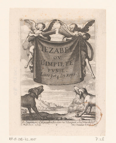 Drapery held up by two angels with two dogs in the foreground, Abraham Bosse, 1635 Canvas Print