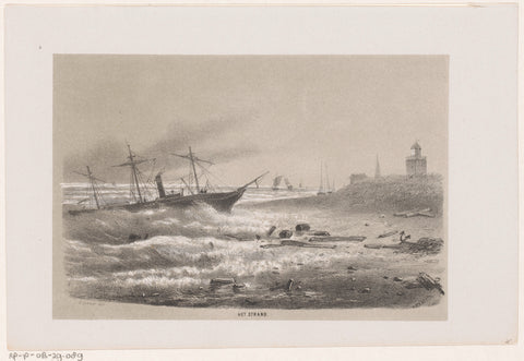 Ship in trouble at the beach during the storm of May 28, 1860, Hendrik Wilhelmus Last, 1860 Canvas Print