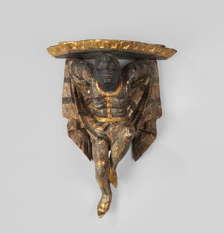 Console-shaped étagère with scalloped cover plate, worn by a carved dancer, anonymous, c. 1700 - c. 1800 Canvas Print